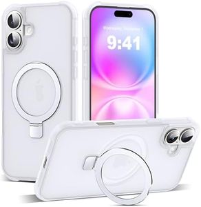 SKYLMW Compatible with iPhone 16 Plus Case with Invisible Magnetic O-Ring Stand Military-Grade Phone Case for iPhone 16 Plus 6.7" [Compatible with Mag-Safe][Great Grip Feeling],Translucent