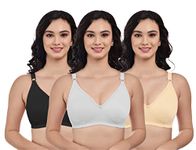 Boomshy Women's Cotton Non Padded Wire Free Bra Everyday Bras (34, Black:White:Cream)