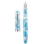 Asvine P50 Piston Fountain Pen Sky Blue Resin, Extra Fine Nib Gold Trim Smooth Writer Collection with Pen Case Gift Set