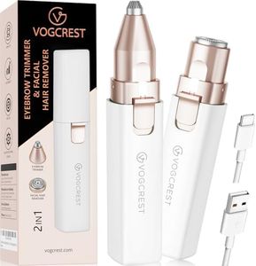 Eyebrow - Facial Hair Remover Women: Electric Portable 2 in 1 Face Shaver and Eyebrow Trimmer - Rechargeable Eyebrow Lips Body Facial Hair Removal for Women with Built-in LED Light (White)