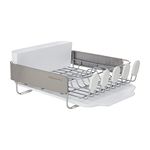 KitchenAid Compact Satin Wire Rust Resistant, Expandable Dish Rack with Angled Self Draining Drainboard with Removable Flatware Caddy, 23.18-Inch, Gray