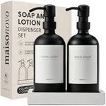 MaisoNovo Soap Dispenser 3-Piece Set | 16.9oz Black Bottles with Black Stainless Steel Pumps