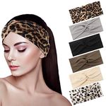 Dacitiery 6 Pack Headbands for Women,Wide Soft Ladies Headband Boho, Print Leopard Bandanas Fashion Knotted Head Bands for Adult Women Hair Accessories