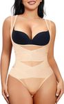 Chumian Bodysuit for Women Shapewear Waist Trainer Body Shaper Mesh Slimming Shaping Bodysuits Tummy Control Top (Beige Thong, 3XL)