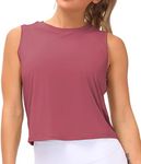 THE GYM PEOPLE Ice Silk Workout Tops for Women Quick Dry Muscle Gym Running Shirts Sleeveless Rose Red