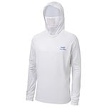 Bassdash UPF 50+ Men’s Long Sleeve Fishing Shirt with Mask UV Neck Gaiter Hoodie White