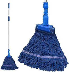 NEWE Balai Serpillère Commercial, Balai Frange Industriel à Usage Intensif avec Manche Long de 140 cm, Vadrouille Nettoyage Lave Sol pour la Maison, la Cuisine, Le Bureau et Le Garage (Bleu)