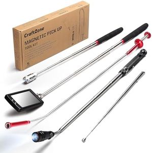 5-Piece Magnetic Pickup Tool Kit - Great Gift for Mechanics - Auto Repair & DIY - Find Nuts/Bolts/Screws - Includes 1lb & 10lb Telescoping Magnets - 360°Mirror & LED Light for Workshop Use