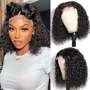 Rishang Hair 13x6 Lace Front Human Hair Wigs for Black Women Virgin Curly Human Hair Wigs Short Lace Frontal Wig Pre Plucked with Baby Hair (12inch, 150% density)