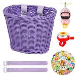Kids Bike Basket, Bike Baskets for Boys and Girls, Handlebar Bicycle Basket with Bike Bell for Girls Bike Accessories, Front Bike Basket for Kids Bike or Scooter (Purple)