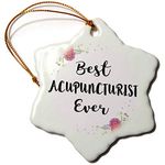 3dRose Snowflake Ornament - Floral Best Acupuncturist Ever Watercolor Pink Flowers Acupuncture Job - 3-inches (ORN_315871_1)