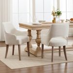 DM Furniture Farmhouse Dining Chairs Set of 2 Linen Kitchen Chairs with Arm Upholstered Accent Side Chair w/Wood Legs for Living Room/Dining Room/Bedroom/Restaurant, Cream