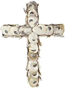Mud Pie SMALL OYSTER SHELL CROSS, ocean white, 7x5 (4261123)