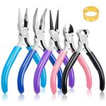 Modacraft 5 PCS Jewellery Pliers Kit with Spring, Jewellery Making Plier Set with Needle Nose Plier, Round Nose Plier, Bent Nose Plier, Wire Cutter, DIY Plire Jewellery Making Kit for Girls