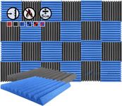 Arrowzoom New 24 Pieces 20x20x2inch Black and Blue Soundproofing Insulation Wedge Acoustic Wall Foam Padding Studio Foam Tiles AZ1134 BLACK & BLUE