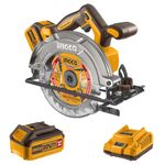 INGCO 20V Cordless Circular Saw 165mm with Brushless Motor 5200RPM Max. Cutting Depth 55mm (90°) Powerful and Efficient Cutting Tool with 1Pcs 4.0Ah Battery and Charger CSLI16521