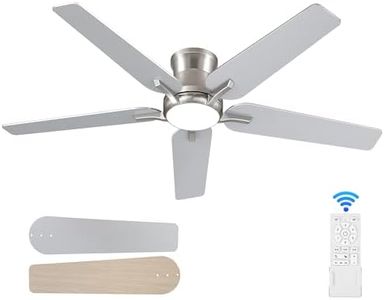 POCHFAN 52 Inch Ceiling Fans With Lights and Remote, Brushed Nickel Flush Mount Low Profile Ceiling Fan for Bedroom, Living Room, Patio, Dimmable 6 Speeds Noiseless, ETL Listed