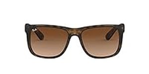 Ray-Ban RB4165 Justin Rectangular Sunglasses, Rubber Light Havana/Brown Gradient Dark Brown, 55 mm