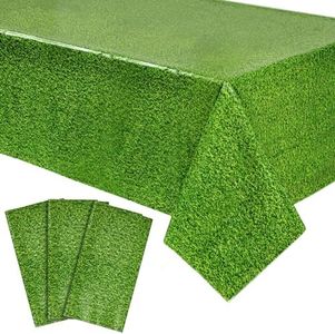 Sparkle and Bash 3 Pack Green Grass Plastic Tablecloths (54 x 108 in) for Golf Party or Hole in One Birthday Table Covers & Decorations - Plastic Tablecloth - Table Cover