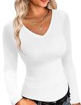 Ekouaer Long Sleeve Shirts for Women V Neck Basics Tops Lightweight Base Layer Slim Fit Top Thermal Undershirts Tee