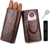 AMANCY Classy Black Brown Crocodile Pattern Leather Cigar Case with Cedar Wood Lined and Cutter