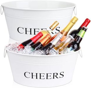 4 Gallon Galvanized Bucket Beverage Tub Ice Bucket for Parties 2pcs Large Metal Bucket with Handles Wine Beer Drink Galvanized Tub Cooler Tin Bucket for Cocktail Bar Mimosa Bar Supplies (White Bucket)