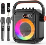 JYX Karaoke Machine with 2 Wireless Microphones, RGB Light PA System with Treble/Bass, Bluetooth Speaker Supports Live Broadcast/Monitoring/Sound Effects, Suitable for Adults