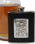 6 oz Discrete Pocket Hip Alcohol Liquor Flask in Leather (King of Hearts) Made from 304 (18/8) Food Grade Stainless Steel