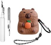 SKPY 3D Pikabala Capybara Anti-Fall Anti-Lost Case Compatible with AirPods 2nd/1st Generation Cover with Carabiner Cleaning Tools Lanyard for Boys Girls Womens Mens