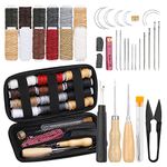 Leather Sewing Tools Leather Sewing Kit with 12 Colors Leather Sewing Wax Thread, Hand Sewing Needles, Leather Craft Tools and Supplies for DIY Leathercraft and Sewing