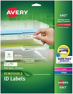 Avery Removable ID Labels, Sure Feed, Removable Adhesive, 0.5" x 1.75", 2,000 Labels (6467)