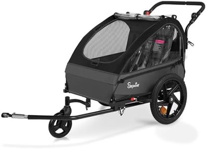Sepnine Kids Bike Trailer, 2 in1 Canopy Carrier Converts to Stroller Suitable for 1 to 2 Kids, 12+ Months, Quick Attach to Bike, Foldable, with 5-Point Harness and Storage Bags