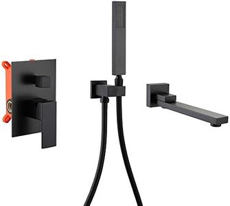Wall Mounted Bathtub Faucet with Hand Shower Matte Black, Wall Mount Tub Filler Faucet Solid Brass, 180° Swivel Tub Spout with cUPC Certified- DEOLER