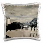 3D Rose North Carolina Cape Hatteras Ocracoke Lighthouse Black and White Pillow Case, 16" x 16"