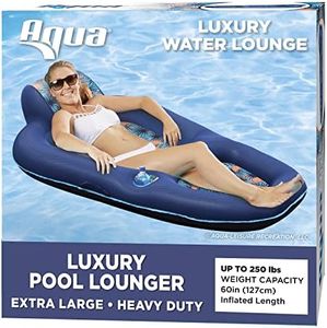 Aqua Luxury Water Lounge, X-Large, Inflatable Pool Float with Headrest, Backrest & Footrest, Palm Beach Flamingo