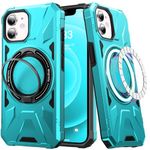 AUPAI Strong Magnetic for iPhone 12 Case/iPhone 12 Pro Case - Military-Grade Drop Tested - Built-in Kickstand Shockproof Protective Phone Case 6.1” for Men Women Girls- Turquoise