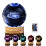 Qolixs 3D Galaxy Crystal Ball Lamp,16 Colors Changing Light with Dimmable Remote Control,3D Laser Engraving Holographic Lamp (Galaxy Ball 16 Color Light with Remote)