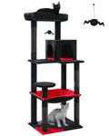 PEQULTI Cat Tree for Large Cats with Metal Frame Big Hammock, Cat Tower for Indoor Cats with 2 Door Condo House, [56.3"=143cm] Multi-Level Cat Shelves with Scratching Posts and Top Perch, Black