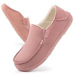 FamilyFairy Women's Moccasins Slippers Cozy Suede Memory Foam Houes Shoes Indoor Outdoor Breathable slippers Pink, 8