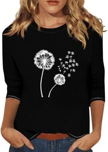 Womens 3/4 Sleeve Summer Tops Cute Sunflower Dandelion Prints 3/4 Length Sleeves Tops for Women Crewneck Plus Size Summer Elbow Length Sleeve Blouse Three-Quarter-Sleeve Top Woman