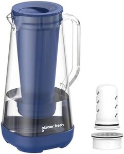 GLACIER FRESH Glass Water Pitcher for Tap and Drinking Water with Membrane and Activated Filter, Reduces Chlorine and Lead Taste, Food Grade and BPA Free Materials, 7-Cup, Blue