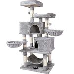 NEGTTE Cat Tree for Indoor Cats- Multi-Level Cat Tree for Big Cats -Cat Condo Big - Cat Climbing Tower-Pet Play House (Light Grey, 001