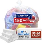 Reli. SuperValue Trash Bags (150 Count Bulk), Made in USA - Clear Heavy Duty 55 Gallon - 60 Gallon Garbage Bag