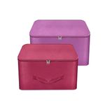 Storite Nylon Combo Wardrobe Bags Underbed Moisture Proof Cloth Storage Organizer, Storage box for Clothes Saree Bags with Zippered Closure & Handle (Magenta, 37x35x23 cm) (Purple, 38x33x22 cm)