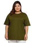 FUNDAY FASHION Cotton Half Sleeve Oversized T-Shirt for Women(Plus Sized) (XX-Large, Army Green)