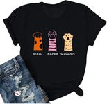 Cat Shirt for Women Funny Rock Paper Scissors Tshirts Cute Cat Paw Graphic Tee, Black, X-Large