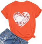 Baseball Shirts Women Baseball Mom Tshirt Baseball Heart Graphic Tee Game Day Gifts Funny Short Sleeve Tops Orange
