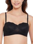 Clovia Women's Powernet Solid Padded Full Cup Underwired Balconette Bra - Black(BR2157P1342B_Black_42B)