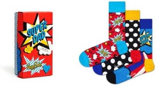 Happy Socks Men's Super Dad 3-Pack Gift Set, Bright Combo, 41-46 (US Men's 8-12)