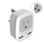 Canada to UK Plug Adapter, TESSAN Type G Travel Adapter with 2 USB Ports, UK International Power Adapter, Travel Essentials for US/CA to UK Ireland England British Qatar Singapore Malaysia (Type G)